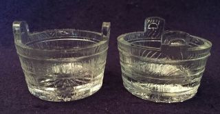 2 Pc.  Eapg Antique Pattern Glass Washtub Open Salt Dips Oaken Bucket