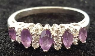 Silver Plate & Purple Stone Vintage Art Deco Antique Ring - Size S