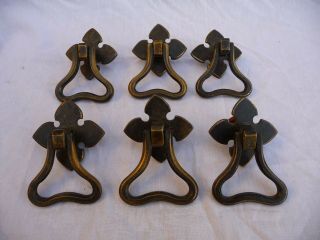 Antique Brass Art Nouveau Set Of 6 Chest Of Drawers Handles Plates And Nuts