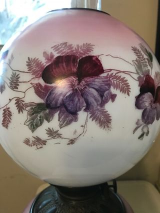 Antique Hurricane Lamp Hand Painted Pink Purple Burgundy Gone With The Wind 3