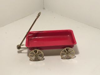 Vintage Dollhouse Miniatures Red Metal & Brass Wagon 19