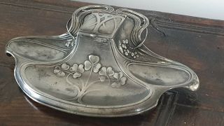 Antique Wmf Art Nouveau Silver Plated Inkstand With Glass By Wmf Germany