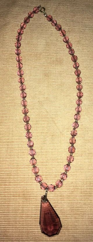 Vintage Antique Art Deco Czech Purple Amethyst Glass Bead Necklace