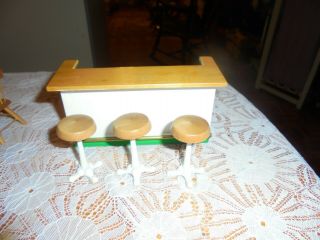 Vintage Doll House Portable Wood Serving Bar W/3 Stools Handmade