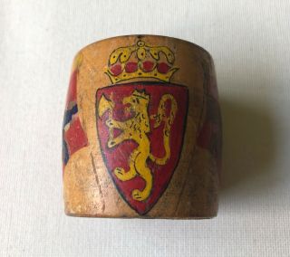 Antique Wood Napkin Ring Norway Flag & Coat Of Arms Hand - Painted Norwegian