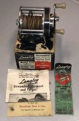 Langley Streamlite Vintage Reel Model 310 Kc W/ Box And Papers
