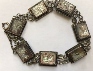 Antique Carved Mother Of Pearl Mop Silver Bracelet Grand Tour - Neoclassical