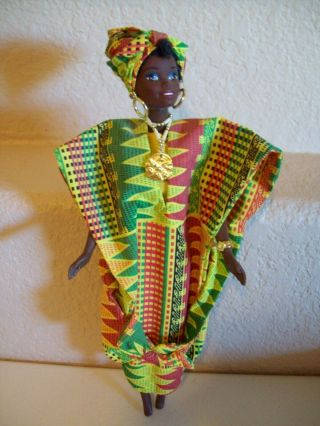 Mattel Barbie Ghanian Ghana,  Africa Traditional Dress Ebony Beauty Doll 11 "