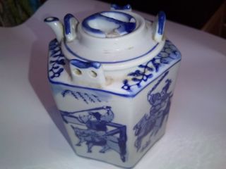 Old 19th Century Chinese Blue And White Tea Pot