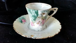 R.  S.  Prussia Porcelain China Cup Saucer Wreath Mark Child Doll Miniature Antique
