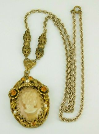 Vintage / Antique West Germany Cameo Necklace 23 " Long