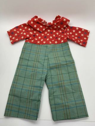 Vintage Handmade Boy Doll One Piece Jumper Stars And Plaid Unique 12” Long