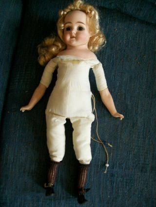 Antique German Doll.  16 ".  Replaced Body.  Hairline On Back Of Plate