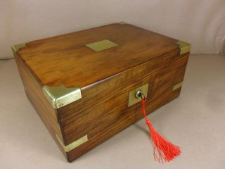 Antique Victorian Walnut Brass Bound Writing Slope / Box.  C1860 - 1880 (code 509)