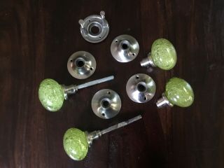 Set (2) Green Glass Art Bubble Door Knobs (lime Green) Silver Hardware