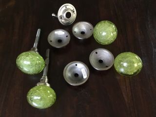 Set (2) Green Glass Art Bubble Door Knobs (lime green) Silver Hardware 2