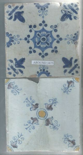 2 - Antique Dutch Tiles Around 1675 -.