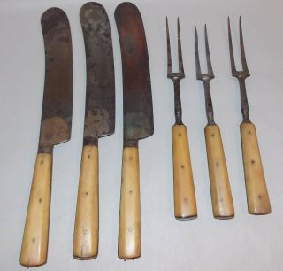 Antique Civil War Era Flatware Bone Handle Knives & Forks