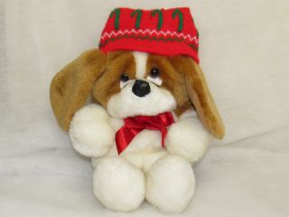 Vtg 80s Christmas Surprise Package Stuffed Plush Dog St Bernard Puppy Reversible 2