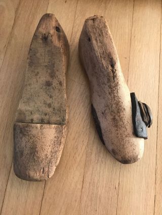 2 Antique Vintage Wood Shoe Lasts W Leather Bunion Primitive Cobbler Mold