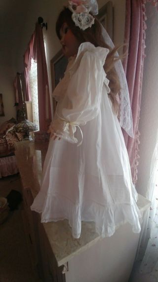 Antique White Cotton & Lace Lawn Dress for Large French,  German Antique Doll 2