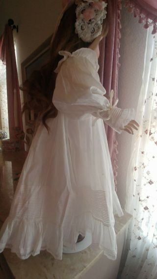 Antique White Cotton & Lace Lawn Dress for Large French,  German Antique Doll 3