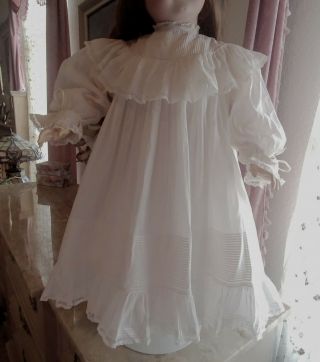 Antique White Cotton & Lace Lawn Dress for Large French,  German Antique Doll 6
