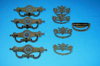 Vintage Antique Cast Brass/ Bronze Drawer Pulls (total 9) Fancy.