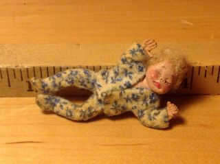 Vintage Miniature 1:12 Artisan Sleeping Baby Pajamas