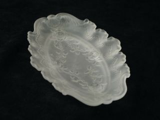 Dithridge Colonial Satin Glass Pin Dish Tray,  Antique Eapg Rose Wreath,  Frosted