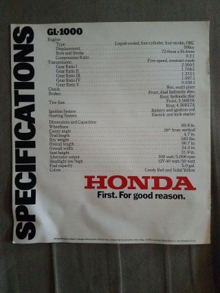 Vintage 1976 Honda GL - 1000 Dealer Sales Brochure 5