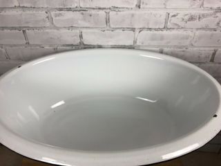 Vintage Porcelain Enamel Baby Bath Tub Wash Basin Large Oval White Black Edge 2