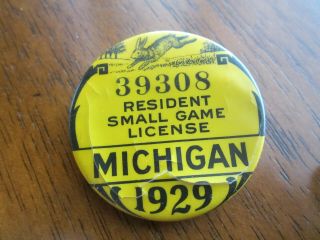 Vintage 1929 Michigan Resident Small Game Hunting Badge