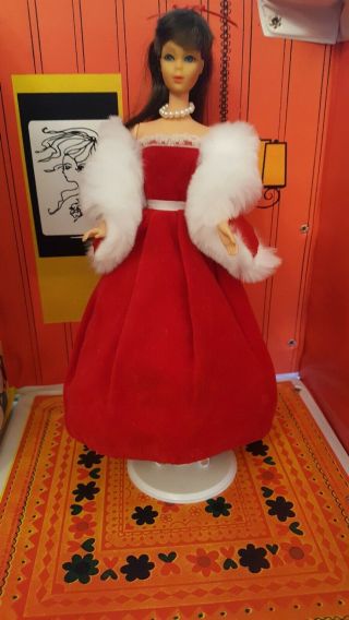 Vtg Barbie Clone Fab - Lu Premier Red Velvet Gown W/ Fab White Fur & Satin Stole