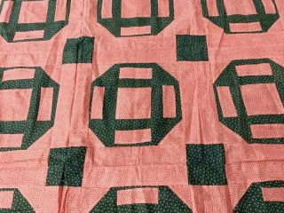 Antique PA c 1890 - 1900 Churn Dash QUILT Top Green Double Pink 2