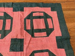 Antique PA c 1890 - 1900 Churn Dash QUILT Top Green Double Pink 4