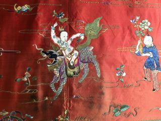 Antique 19c Hand Embroidered Chinese Hanging Panel Dragon Immortals 80 " By 19 "