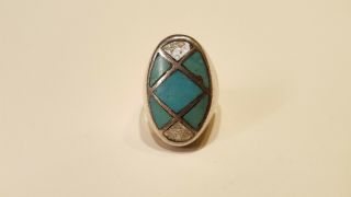 Antique Vintage Sterling Silver 925 Ring / Size 8.  5,  Turquoise