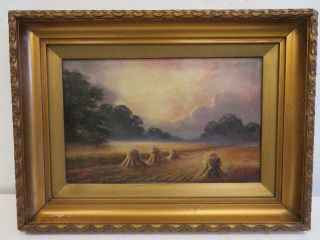 Really Old Painting Oil Corn Field Landscape Signed
