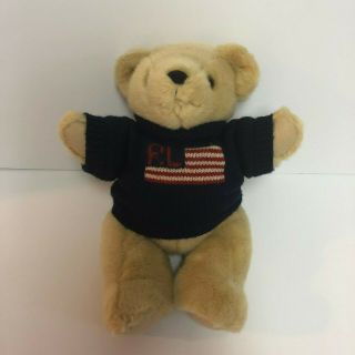 Vtg 1996 Ralph Lauren Polo 15 " Teddy Bear Flag Usa Stuffed Plush Sweater Posable