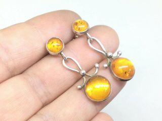 Antique Vintage Solid Sterling Silver & Amber Earrings