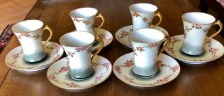 Antique Gda Limoges Porcelain China Cups And Saucers,  Set Of 6