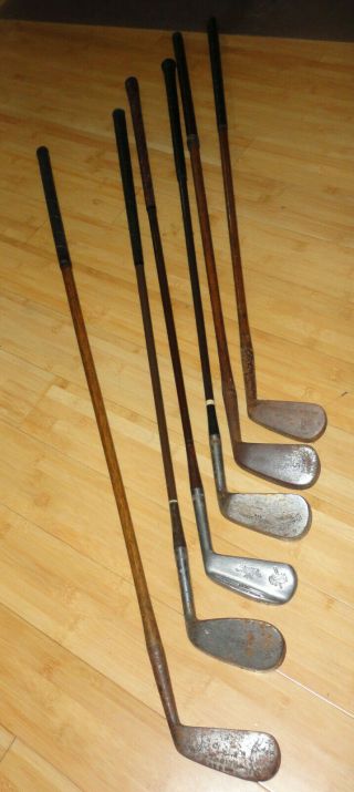 6 - Antique Golf Club Irons Hickory Wood Shaft