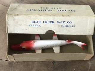 Vtg Bear Creek Fish Spearing Decoy Orig Box KALEVA MICH Pike Musky Fishing Lure 8