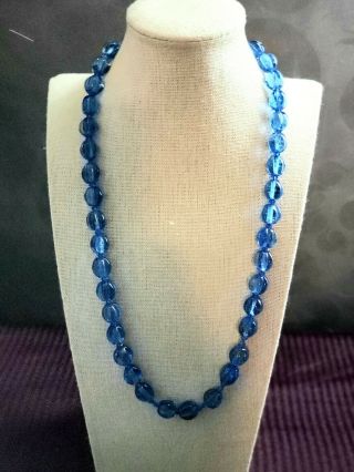 Antique Vintage Art Deco Blue Czech Glass Bead Necklace 14/20 10k Gold Clasp