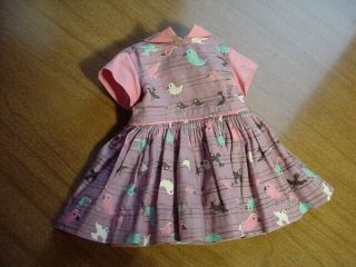 Vintage Terri Lee 16 In.  Tagged Dress,  Pink Birds
