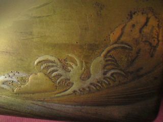 Antique Japanese Meiji Gold Lacquer Box Swallow Birds Moon above Sea wave Signed 7
