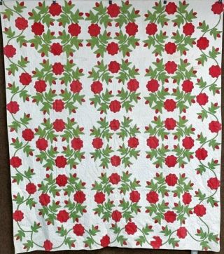 Red Green C 1850s Presidents Wreath Applique Antique Quilt Quilting