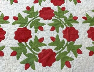 Red Green c 1850s Presidents Wreath APPLIQUE Antique Quilt Quilting 3