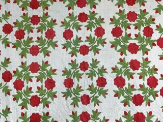 Red Green c 1850s Presidents Wreath APPLIQUE Antique Quilt Quilting 4